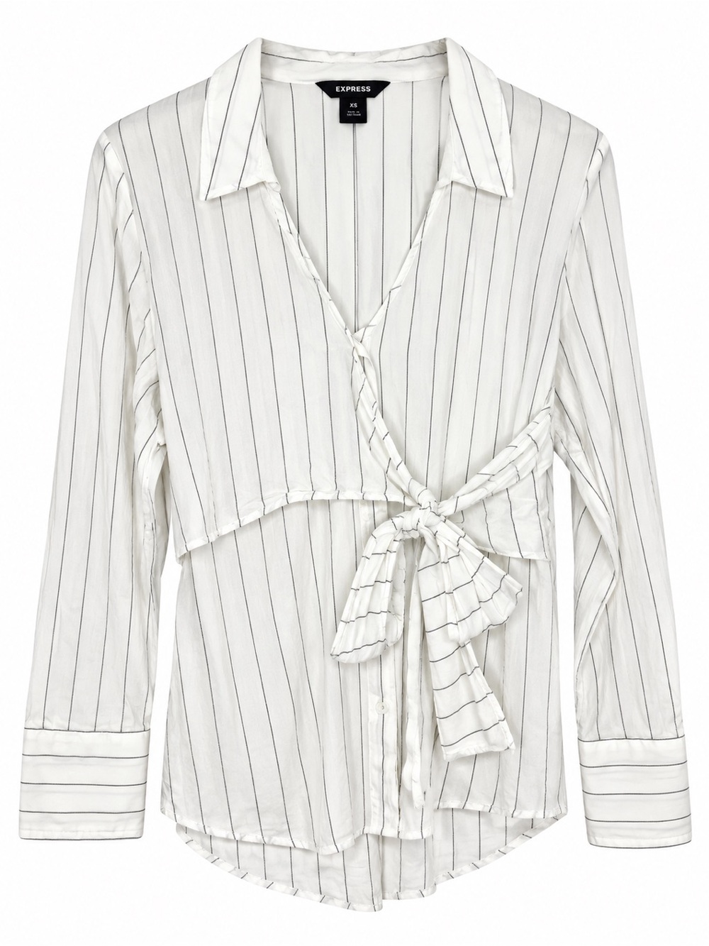 Express Pinstripe Wrap Front Button Down Shirt NWOT Size L